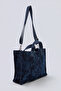 Koyu Mavi Denim Baskılı Çift Saplı Orta Boy Kadın Tote Omuz Çanta TAKSS26OC00064 - 4