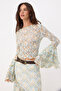 Çok Renkli Fitted/Vücuda Oturan Crop/Kısa Kolları Fırfırlı Dantel Örme Bluz TWOSS26BZ00581 - 2