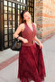 Women's Floral Pattern Lined Chiffon Maxi Skirt Burgundy - 5