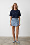 Navy Blue Crew Neck Oversize T-Shirt with Pearl and Stone Embroidery Alc-X11964 - 3