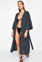 Siyah Dokuma Maxi Plaj Kuşaklı Kimono&Kaftan TBESS23KM00028