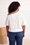 Ekru Relaxed Kayık Yaka Yarasa Kol Truvakar Crop Soft Touch Örme Büyük Beden Bluz TBBSS26AF00168 - 3