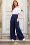 Ds Sevi Navy Blue Palazzo Pants with Pockets, Lycra at the Waist, Velcro Fastening, and Comfortable Cut with Ultra Wide Legs