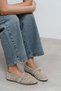 Patter Beige Suede Studded Genuine Leather Buckle Detail Flat Sole Women's Ballerinas - 3