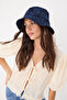 Dark Blue Denim Printed Pouch Women's Hat Takss26Sp00002