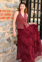 Women's Floral Pattern Lined Chiffon Maxi Skirt Burgundy - 2