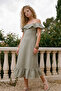 Green Gipeli Ruffle Detailed Carmen Collar Midi Woven Dress Twoss26El00651 - 4