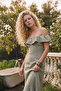 Green Gipeli Ruffle Detailed Carmen Collar Midi Woven Dress Twoss26El00651 - 5