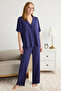 Koyu Mor Rahat Kalıp Viskon Örme Pijama Takımı THMSS25PT00165 - 3