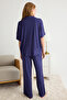 Koyu Mor Rahat Kalıp Viskon Örme Pijama Takımı THMSS25PT00165 - 5