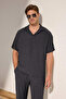 Anthracite Oversize Polo Collar Plain Polo Collar T-Shirt Tmnss25Po00045 - 2
