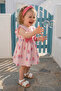 Baby Girl Dress Summer Strawberry Patterned Bow Detailed Bandana Light Pink - 2