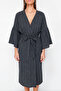 Siyah Dokuma Maxi Plaj Kuşaklı Kimono&Kaftan TBESS23KM00028 - 4