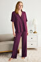 Koyu Vişne Rahat Kalıp Viskon Örme Pijama Takımı THMSS25PT00165 - 2