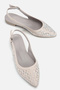Woman's beige pointed toe open back elegant Ballet Flats with stones - 6