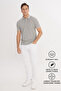 Men's Non-Shrink Cotton Fabric Slim Fit Narrow Cut Gray Non-Curling Polo Collar T-Shirt - 2