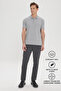 Men's Gray Melange 100% Cotton Non-Curling Pique Polo Collar Slim Fit Slim Fit T-Shirt - 2