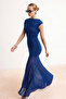 Saks Büzgü/Drapeli Örme Sandy Maxi Abiye & Mezuniyet Elbisesi TPRSS26AE00085 - 2