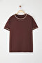 Kahverengi Bisiklet Yaka Biye Detaylı Basic Büyük Beden T-shirt TBBSS25BF00050 - 5