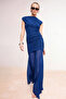 Saks Büzgü/Drapeli Örme Sandy Maxi Abiye & Mezuniyet Elbisesi TPRSS26AE00085