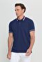 Men's Navy Blue 100% Cotton Non-Curling Polo Collar T-Shirt Slim Fit - 6