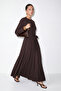 Kahverengi Beli Nervürlü Kuşaklı Maxi Elbise TDRSS26EL00036