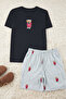 Unisex Navy Blue Regular Fit Teddy Bear Printed Knitted Shorts Pajama Set Tmnss24Pt00034 - 4