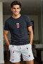 Unisex Navy Blue Regular Fit Teddy Bear Printed Knitted Shorts Pajama Set Tmnss24Pt00034 - 3