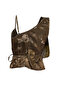 Khaki Ethnic Patterned Tasseled Satin Blouse Twoss26Bz00566 - 5