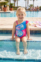 Girl's Butterfly Patterned One-Shoulder Swimsuit Magenta