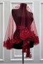 Burgundy Bridal Veil Set, Sparkling Lace and Pearl Decorated Henna Night Veil and Head Cover, 6 Pieces - 6