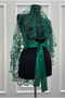 Green Bridal Veil Set, Glass Beads and Sequins Printed Henna Veil Face Cover Set 6 Piece - 4