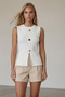 Women's White Crew Neck Gold Buttoned Ottoban Blouse Alc-X13729 - 4