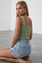 Green Square Collar Slim Mercerized Blouse Alc-7122 - 6