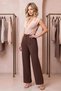 Ds Mira Brown Pocketed, Lycra Waistband, Velcro Fastening, Comfortable Cut, Wide Leg, Single Pleated Palazzo Trousers