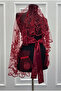 Burgundy Wedding Veil Set, Glass Beads and Sequins Printed Henna Veil Set 6 Pieces