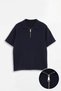 Navy Blue Loose Fit Textured Zippered Polo Collar T-Shirt Tmnss26Po00041 - 4