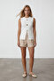 Women's White Crew Neck Gold Buttoned Ottoban Blouse Alc-X13729 - 2