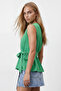Vibrant Green Double-Breasted Collar Skirt with Flounces and Self-Tie Belt Summer Poplin Blouse Alc-X14126 - 4