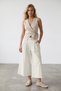 Women's Stone Double Pocket Pleated Waist Lined Poplin Capri Trousers Alc-X15518