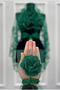 Green Bridal Veil Set, Glass Beads and Sequins Printed Henna Veil Face Cover Set 6 Piece - 5