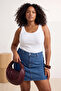 Dark Blue High Elastic Waist Mini 100% Cotton Non-Stretch Denim Shorts Skirt Tbbss26Ap00057 - 8
