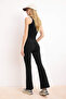 Siyah Fırçalı Soft Kumaş Flare/İspanyol Paça Örme Spor Tayt THMSS26TY00016 - 5