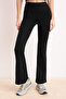 Siyah Fırçalı Soft Kumaş Flare/İspanyol Paça Örme Spor Tayt THMSS26TY00016 - 4