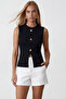 Black Crew Neck Gold Buttoned Ottoban Blouse Alc-X13729 - 3