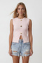 Women's Pink Crew Neck Gold Buttoned Ottoban Blouse Alc-X13729 - 3