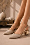 Women's Gold Color Shiny Transparent Fabric Low Heel Shoes - 2