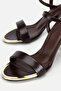 Women's Brown Gold Toe Detail Thin Strap High Heel Sandals - 4