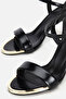 Women's black gold toe detail thin strap high heel sandals - 4