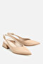 Women's beige pointed toe open back mid-heeled shoes - 2